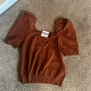 Talent  Rust square Neck Sweater puffy sleeves new